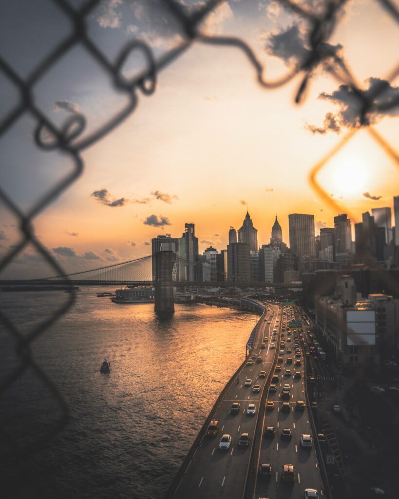 Coucher de soleil sur le pont de Brooklyn